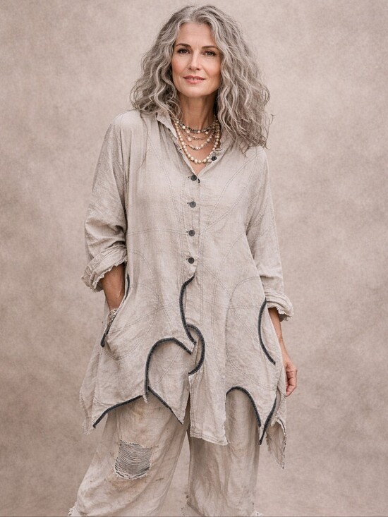 Cynthia Ashby Tops - Cynthia Ashby | 100% Linen Asymmetric Art To Wear Button Up Tunic LS Size Small
